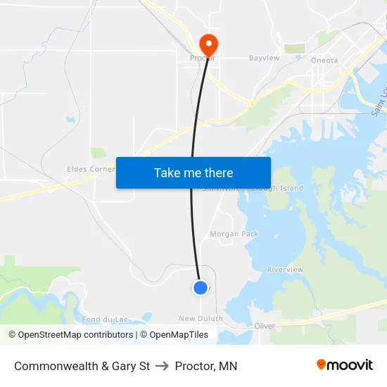 Commonwealth & Gary St to Proctor, MN map