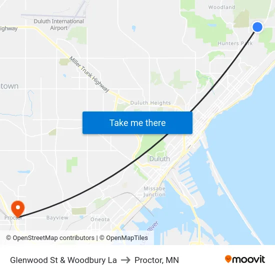 Glenwood St & Woodbury La to Proctor, MN map