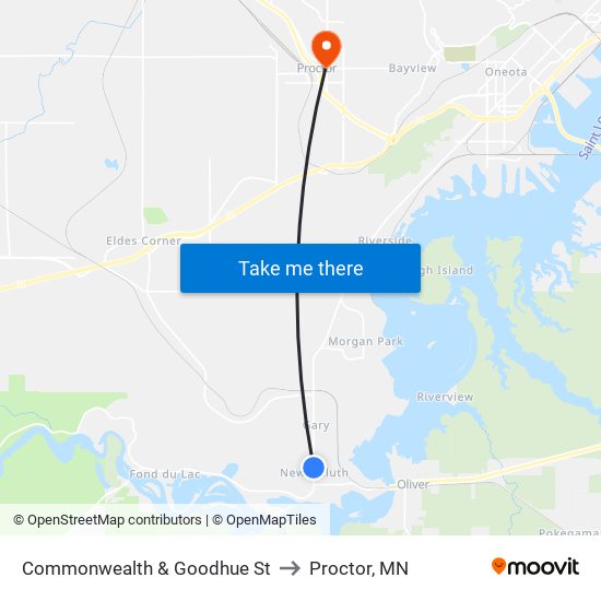 Commonwealth & Goodhue St to Proctor, MN map