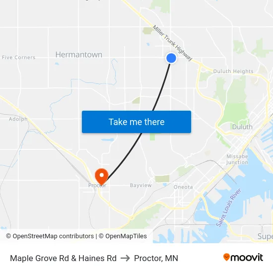 Maple Grove Rd & Haines Rd to Proctor, MN map