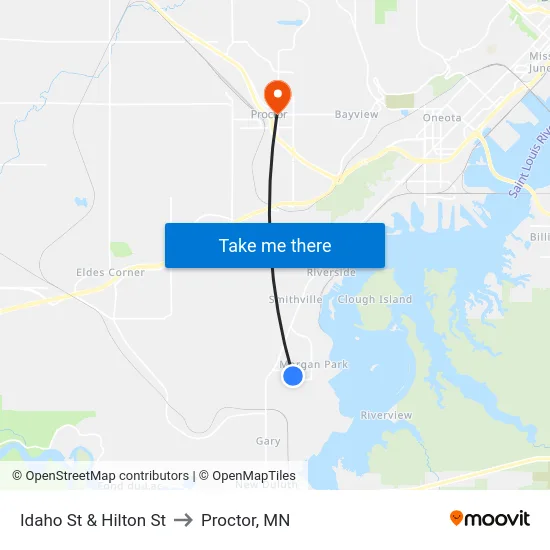 Idaho St & Hilton St to Proctor, MN map