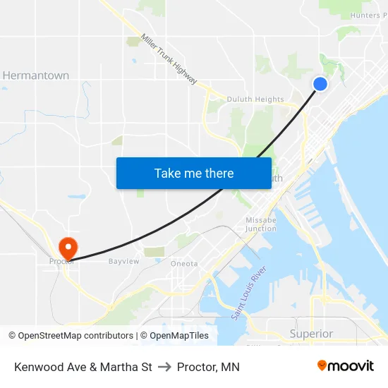 Kenwood Ave & Martha St to Proctor, MN map