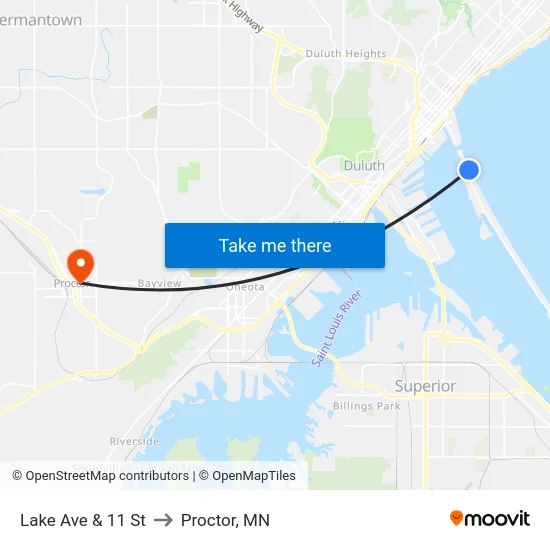 Lake Ave & 11 St to Proctor, MN map
