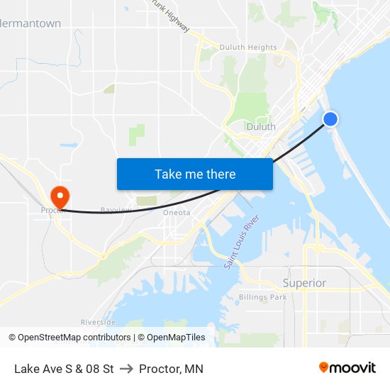 Lake Ave S & 08 St to Proctor, MN map