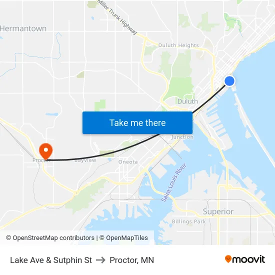Lake Ave & Sutphin St to Proctor, MN map