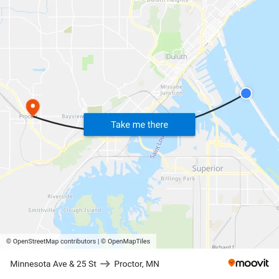 Minnesota Ave & 25 St to Proctor, MN map