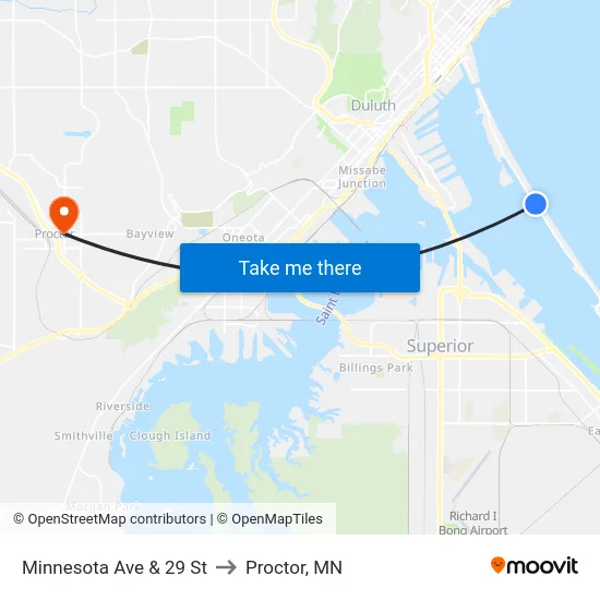 Minnesota Ave & 29 St to Proctor, MN map