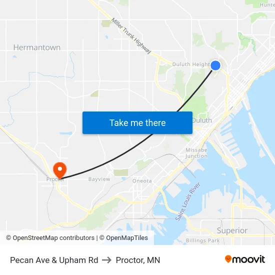 Pecan Ave & Upham Rd to Proctor, MN map