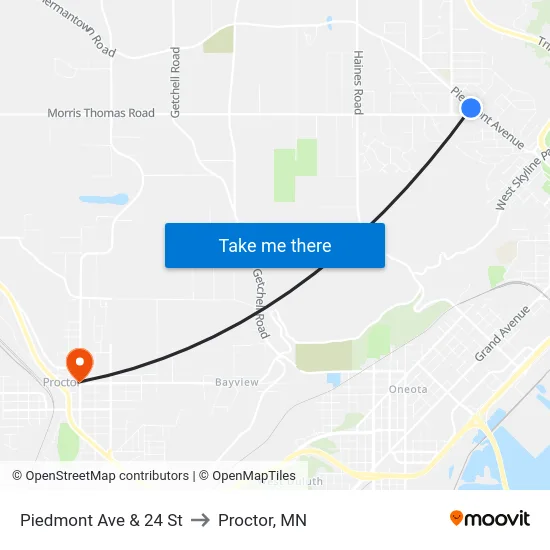 Piedmont Ave & 24 St to Proctor, MN map