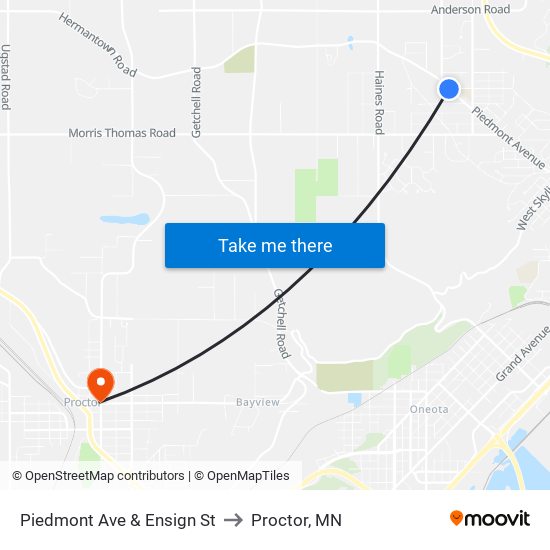 Piedmont Ave & Ensign St to Proctor, MN map