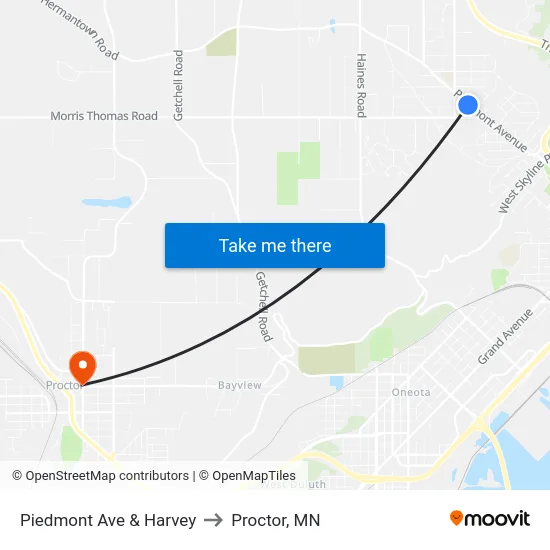 Piedmont Ave & Harvey to Proctor, MN map