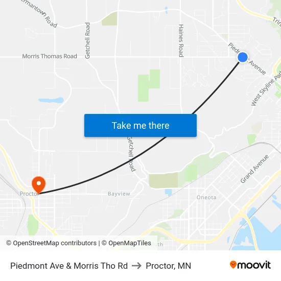 Piedmont Ave & Morris Tho Rd to Proctor, MN map