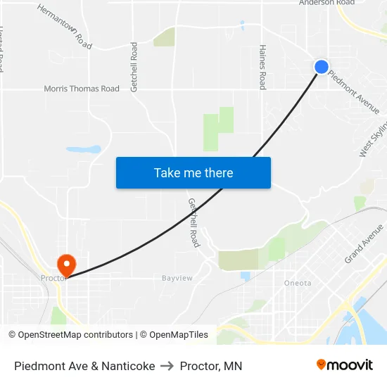 Piedmont Ave & Nanticoke to Proctor, MN map