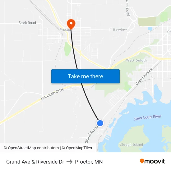 Grand Ave & Riverside Dr to Proctor, MN map