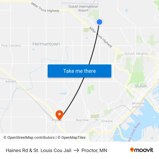 Haines Rd & St. Louis Cou Jail to Proctor, MN map