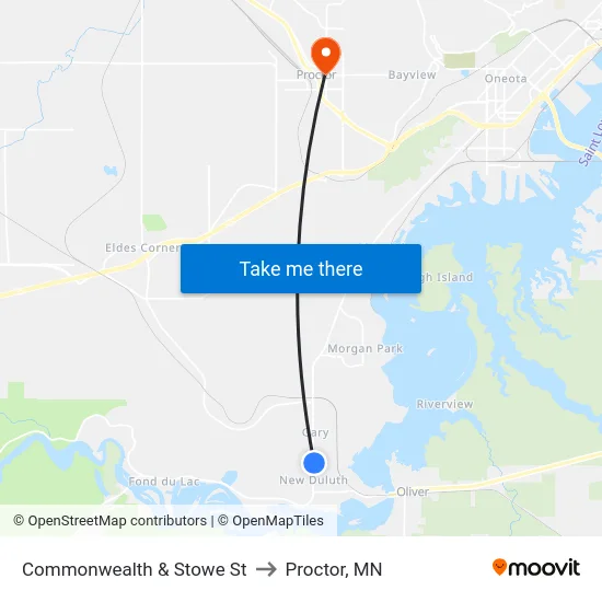 Commonwealth & Stowe St to Proctor, MN map