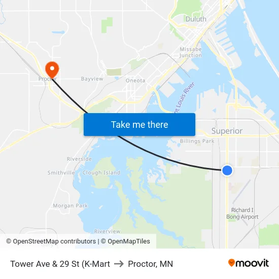 Tower Ave & 29 St (K-Mart to Proctor, MN map