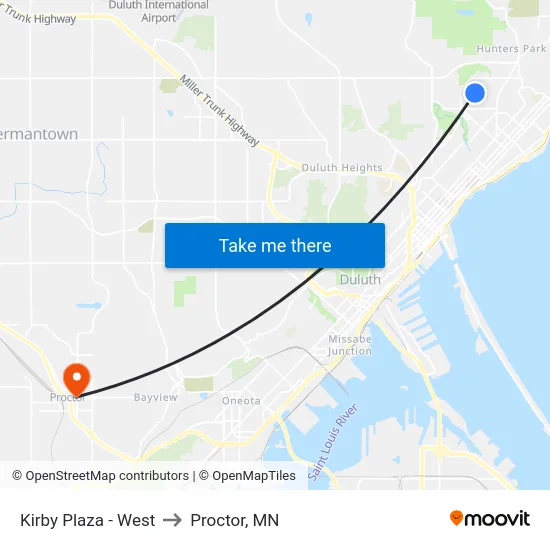 Kirby Plaza - West to Proctor, MN map