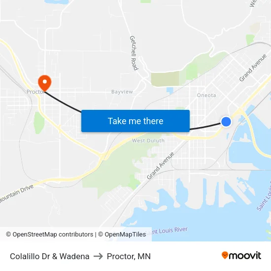 Colalillo Dr & Wadena to Proctor, MN map
