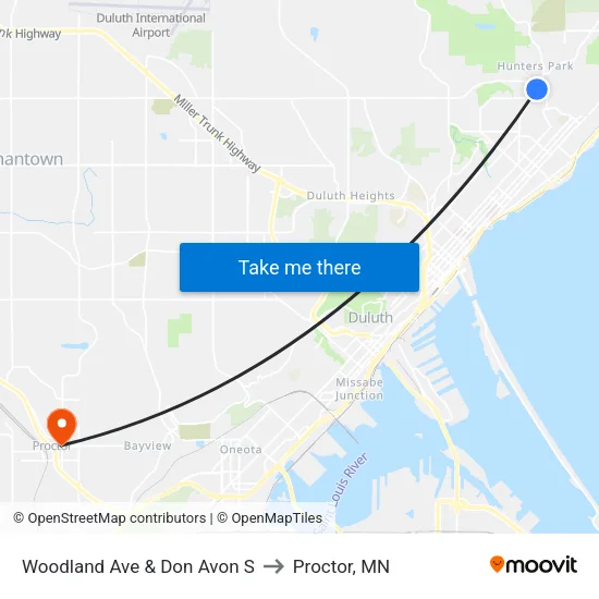 Woodland Ave & Don Avon S to Proctor, MN map