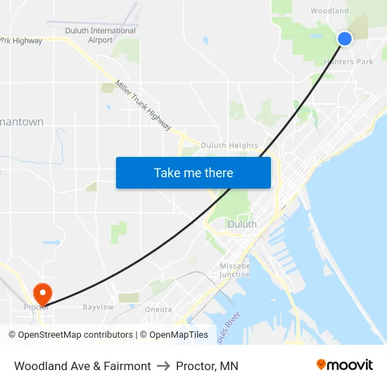 Woodland Ave & Fairmont to Proctor, MN map