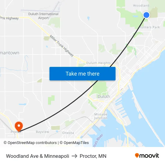 Woodland Ave & Minneapoli to Proctor, MN map