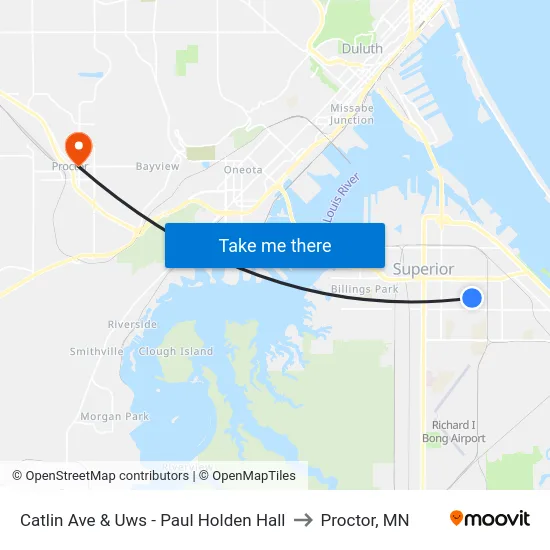 Catlin Ave & Uws - Paul Holden Hall to Proctor, MN map