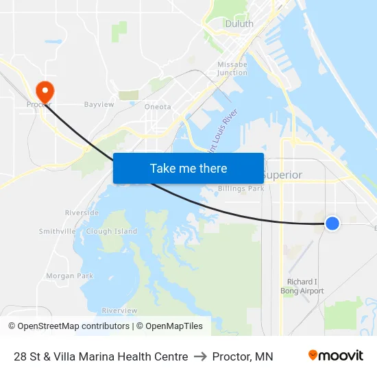 28 St & Villa Marina Health Centre to Proctor, MN map
