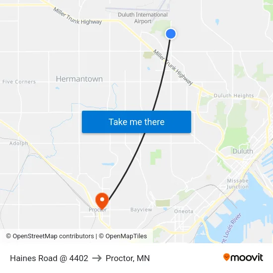 Haines Road @ 4402 to Proctor, MN map