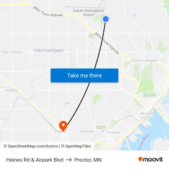 Haines Rd & Airpark Blvd to Proctor, MN map