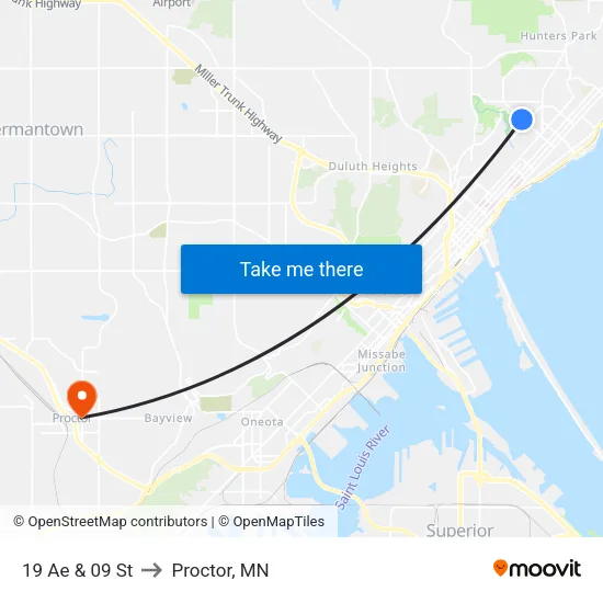 19 Ae & 09 St to Proctor, MN map