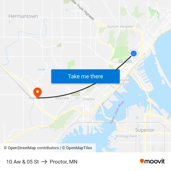 10 Aw & 05 St to Proctor, MN map