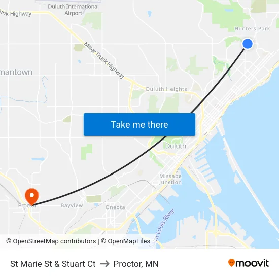 St Marie St & Stuart Ct to Proctor, MN map
