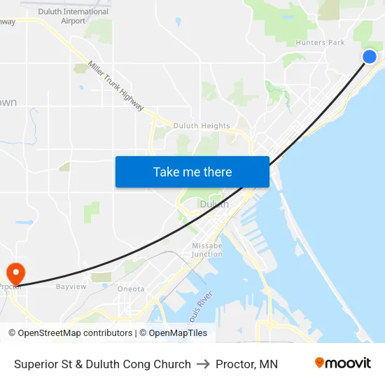 Superior St & Duluth Cong Church to Proctor, MN map