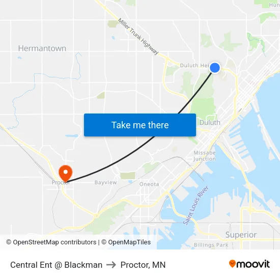 Central Ent @ Blackman to Proctor, MN map