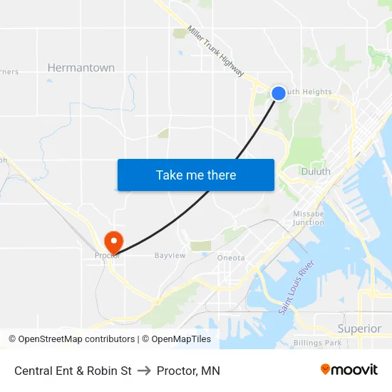 Central Ent & Robin St to Proctor, MN map