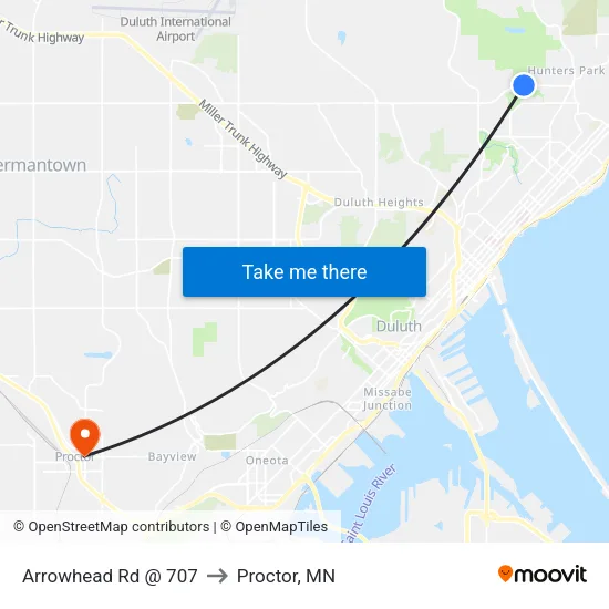 Arrowhead Rd @ 707 to Proctor, MN map