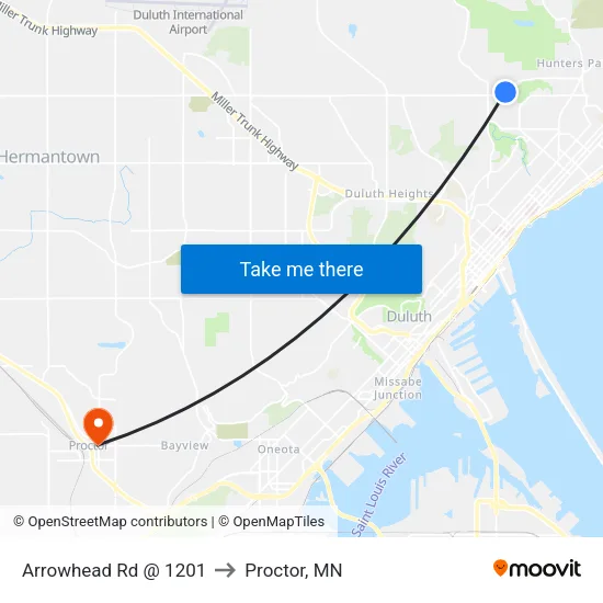Arrowhead Rd @ 1201 to Proctor, MN map