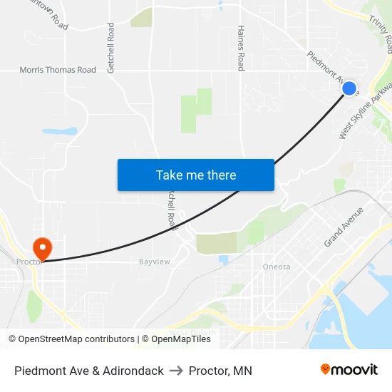 Piedmont Ave & Adirondack to Proctor, MN map