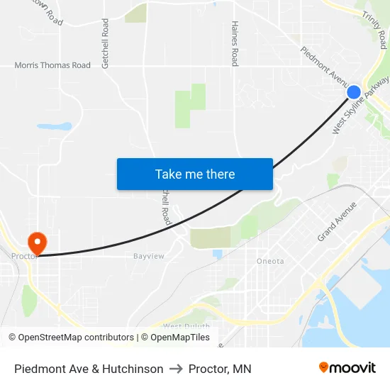 Piedmont Ave & Hutchinson to Proctor, MN map