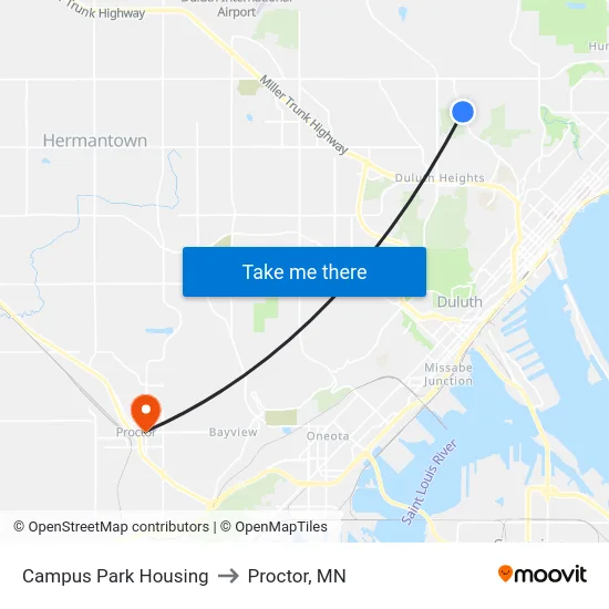 Campus Park Housing to Proctor, MN map