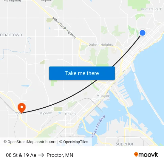 08 St & 19 Ae to Proctor, MN map