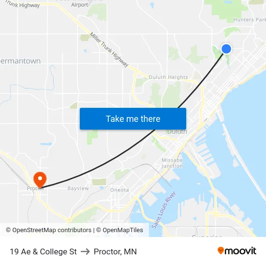 19 Ae & College St to Proctor, MN map