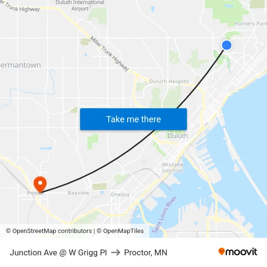 Junction Ave @ W Grigg Pl to Proctor, MN map