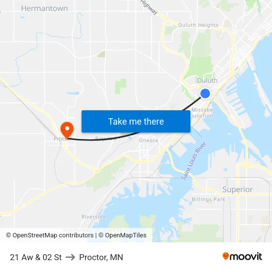 21 Aw & 02 St to Proctor, MN map