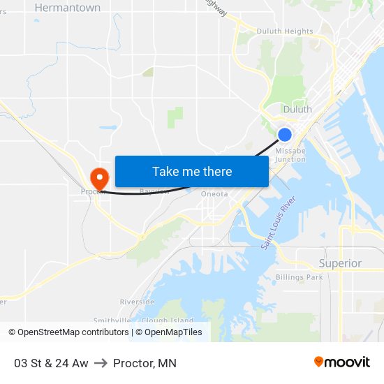 03 St & 24 Aw to Proctor, MN map