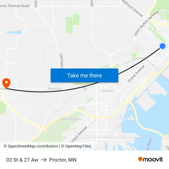 03 St & 27 Aw to Proctor, MN map