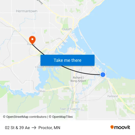 02 St & 39 Ae to Proctor, MN map