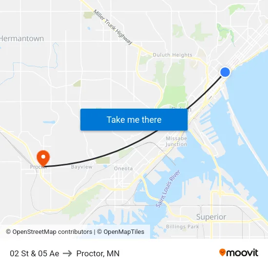 02 St & 05 Ae to Proctor, MN map