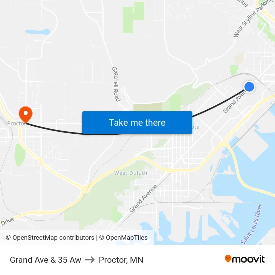 Grand Ave & 35 Aw to Proctor, MN map